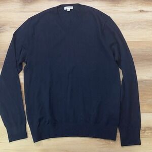 Club Monaco V-Neck Sweater Size M Merino Wool Slim Fit Black